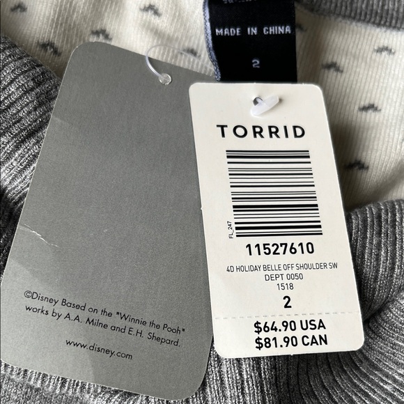 Torrid Gray and Burgundy Off-the-Shoulder Sweater flaws New Size 2X Disney Belle - Picture 3 of 13